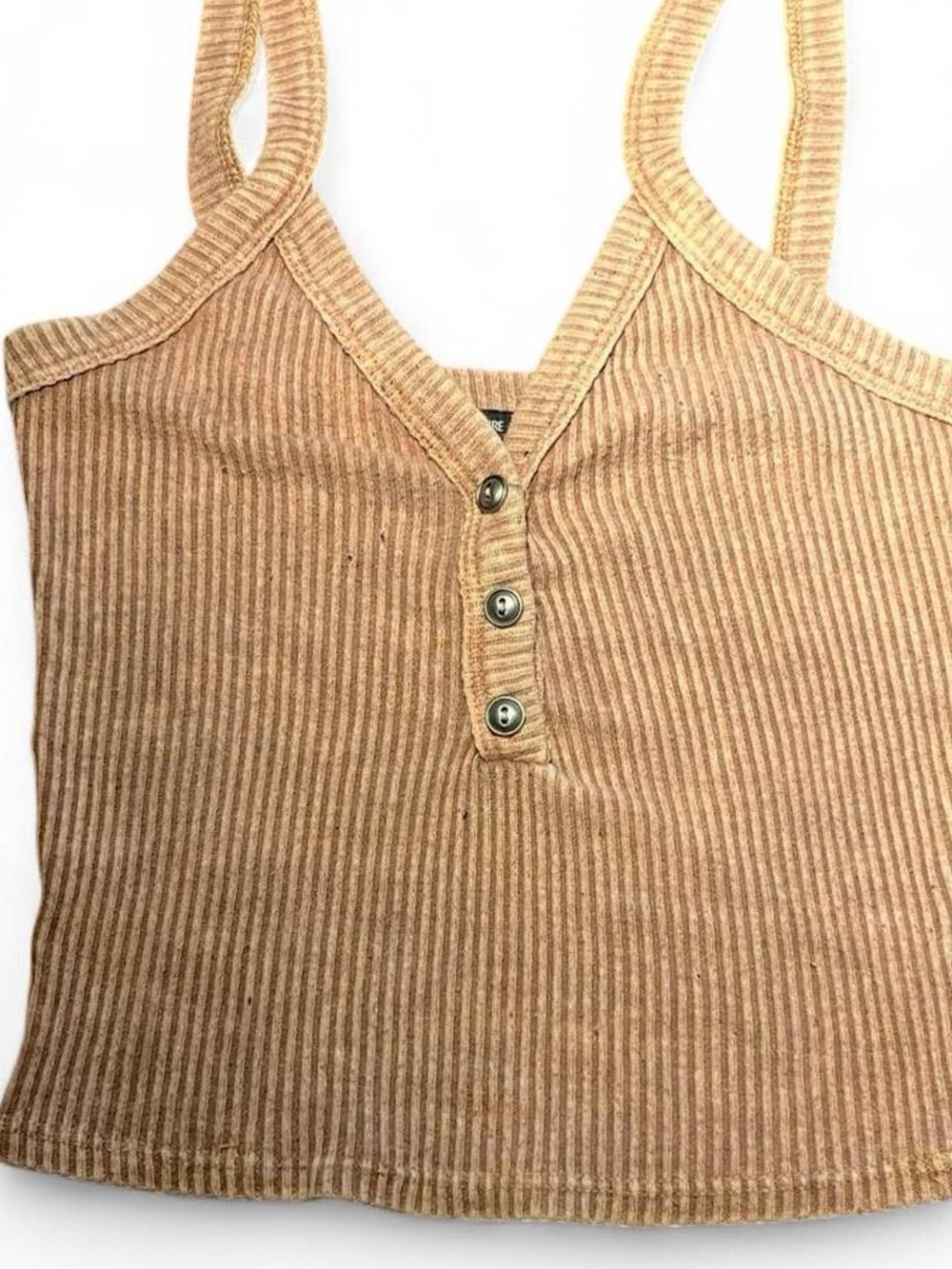 Love Culture Camel Ribbed Henley Tank